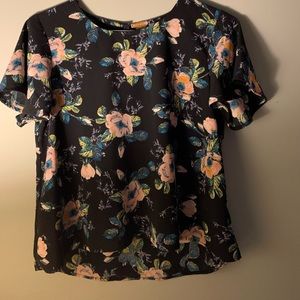 Xhiliration Black and Floral Boxy Blouse, Like New
